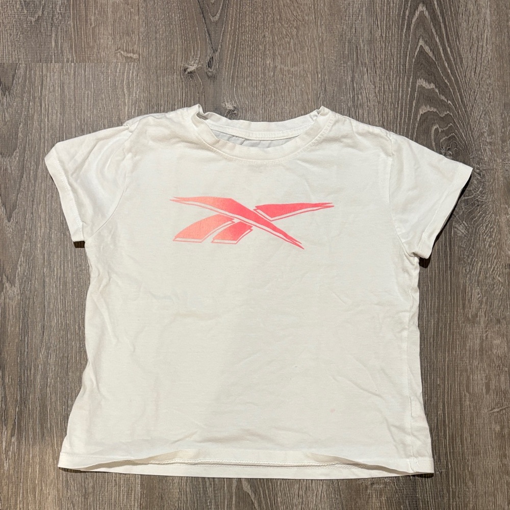 Reebok Girls White Logo Graphic Tee - Size 12 - Pink Vector Logo